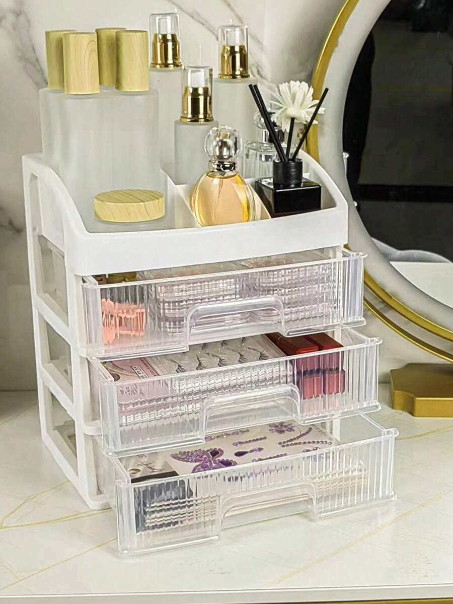 1 个带抽屉的办公桌收纳盒，大容量多层化妆品收纳盒，梳妆台塑料展示架，学校用品收纳架，分类收纳，适用于家庭、浴室、卧室书房、办公室收纳配件、化妆刷、记号笔盒、铅笔架、香水、化妆刷、钢笔、笔记、书籍、记事本、珠宝 - 彩色 - 查看 1