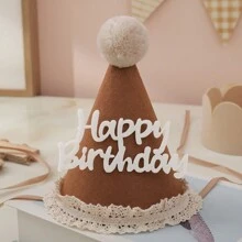 1set/1pc Lace Felt Birthday Hat Party Photo Prop Decoration With Pom Pom Balls