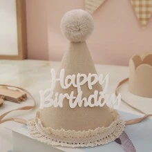 1set/1pc Lace Felt Birthday Hat Party Photo Prop Decoration With Pom Pom Balls