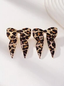 1 对动物豹纹蝴蝶结耳环情人节、妈妈、母亲、母亲节、礼物 - 彩色 - 查看 3