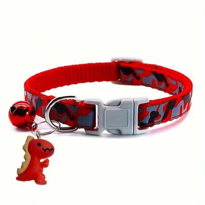 1pc Adjustable Pet Collar With Bell And Small Dinosaur Toy Available In Multiple Colors, Suitable For Kittens, Puppies, And Small Animals