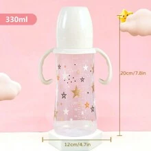 1个330毫升星形印花婴儿奶瓶，可爱图案，PP材质带手柄，加厚防摔，防胀气 - 彩色 - 查看 5