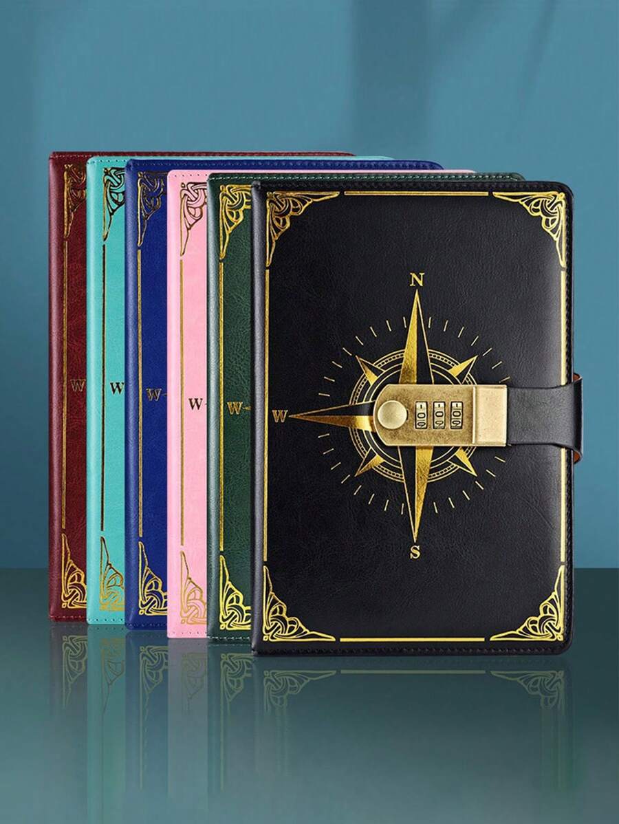 1 Sổ Tay Họa Tiết La Bàn, A5 Vintage Khóa Mật Khẩu Sổ Tay Nhật Bản Và Hàn Quốc Sinh Viên Đơn Giản Viết Nhật Ký Sáng Tạo - Nhiều màu - Xem 1