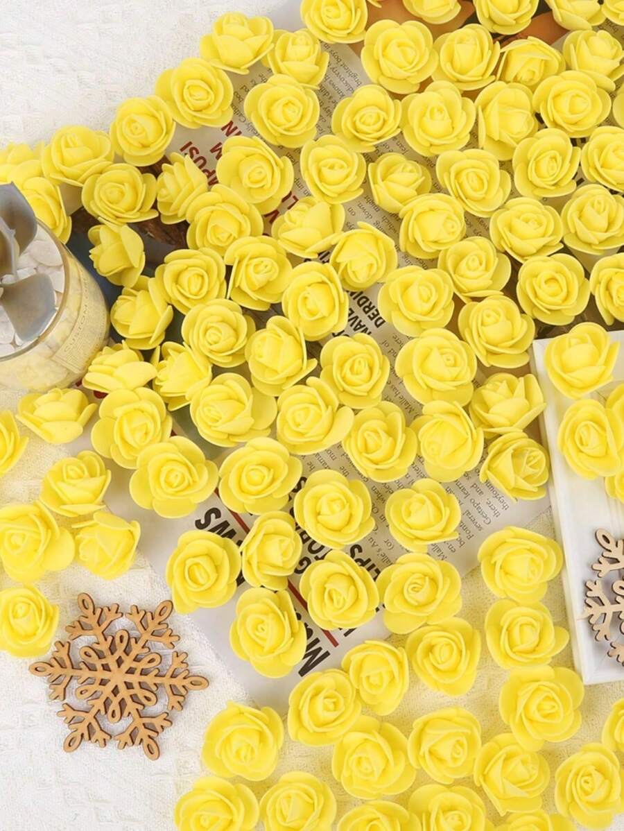 500pcs Artificial Rose Flower Heads,Green Purple Red Mini Foam Rose Bulk Fake Flower For DIY Crafts Wedding Bouquets Baby Shower Centerpieces Floral Arrangements Tables Home Decorations For Wedding Decoration, Valentine'S Day Decor, Birthday Decor, Anniversary Decor, Holiday Decor, Graduation Decoration, Party Decor Supplies - Màu vàng - Xem 1