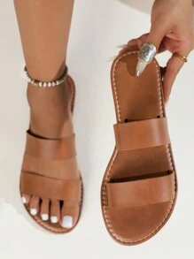 2024 Summer New Arrival Women's Sexy Peep Toe Flat Sandals With Light Insole, Large Size