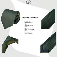 Olive Green Semi Slim Striped Tie - Màu xanh Ô liu - Xem 2