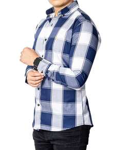 Camisa Hombre Casual Slim Fit Cuadros Azul Oscuro, Blancos - Azul lavado oscuro - Ver 5