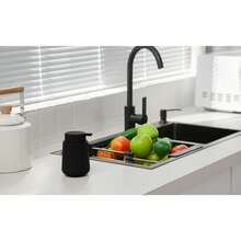 LAOPAO 1pc Matte Black Striped Soap Dispenser, Foam Soap Pump Bottle For Bathroom Kitchen, Refillable Plastic Hand Wash Soap Container - Black - View 4