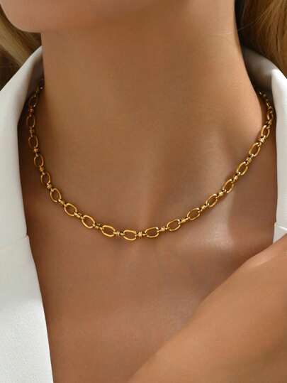 1pc European & American Style 8-Strand Necklace, Fashionable Casual Stainless Steel Jewelry For Women