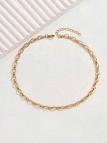 1 chiếc vòng cổ 8 sợi phong cách Châu Âu & Mỹ, trang sức thép không gỉ thời trang giản dị dành cho phụ nữ - Vàng - Xem 2