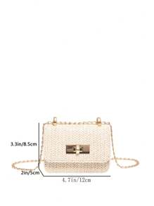 新款迷你方形女士包，配有菱形網孔和高品質縫製，編織鍊肩背包，蓋子手抓包，可愛的斜挎包配件