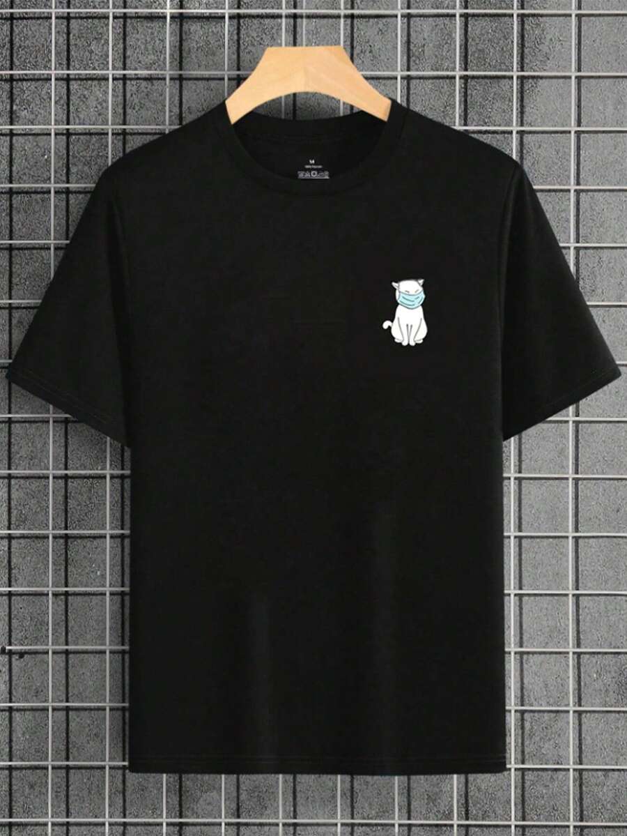 Playeras casuales de hombre Camiseta Casual De Manga Corta Con Estampado De Caricatura En Talla Grande Para Hombre para hombre regalos para papá - Negro - Ver 1