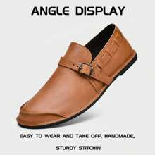 男士休闲皮鞋，高品质时尚皮鞋，宽版乐福鞋 - 棕色 - 查看 1