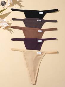 瑜伽 5 件装 女士多色竖条纹低腰性感 T 型背带 G 字裤 - 彩色 - 查看 1