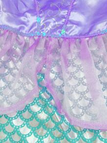Young Girl Purple And Green Mermaid Formal Dress With Flutter Sleeves - Multicolor - View 5