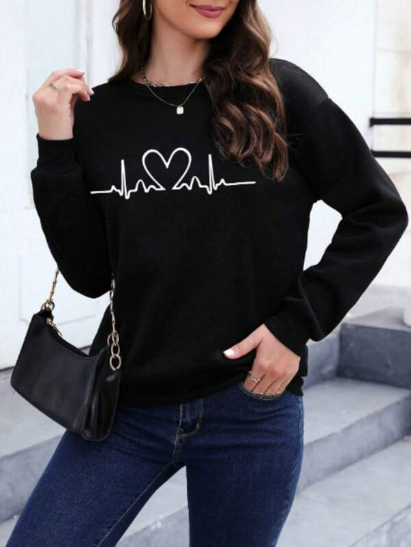 Moletom feminino Streetwear coração heart Tumblr Gola Redonda Blusa de frio feminina Casaco