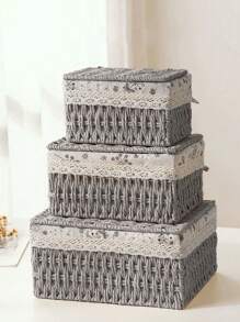 1个/3个装桌面收纳篮，带盖/不带盖，多功能整理篮，适用于玩具、钥匙、化妆品等，家居、厨房、浴室、卧室、客厅、宿舍、办公桌、家居装饰、礼品收纳篮 - 灰色 - 查看 4