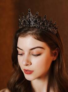 1Pcs Crystal Crowns And Tiaras Headband For Girl Or Women Birthday Party Wedding Prom Bridal Halloween Christmas,Valentine's Day Gift - Black - View 4