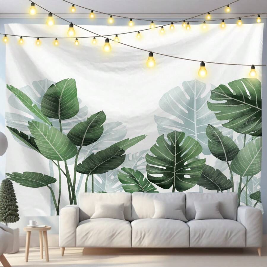 1 件热带绿叶印花涤纶挂毯，适用于客厅、卧室、办公室、派对装饰的壁挂装饰，带垂坠的矩形印花厨房壁挂；附赠 3 个墙钉和 2 个夹子作为礼物，房间旗帜，房间装饰，挂毯，墙壁艺术，房间用品，房间旗帜，家居装饰，挂毯壁挂 - 彩色 - 查看 1