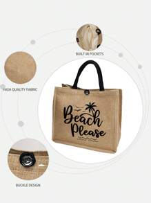 1个沙滩字母亚麻手提袋，个性化伴娘礼品袋，旅行收纳袋，大容量旅行化妆包：户外美妆的完美之选！适合婚礼、生日、海滩和假期，是馈赠亲朋好友的绝佳礼物。 - 卡其色 - 查看 8