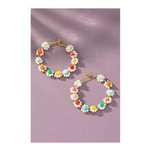 Hand Done Mini Seed Bead Flower Hoop Earrings - Multicolorido - Visão 4