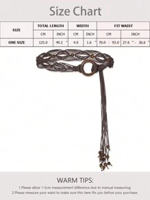 Plus Size Woven Belt, Women's Bohemian Style Woven Belt, Vintage Wax Rope Handmade Wooden Ring Hollow Woven Belt, Black, Camel, Khaki Woven Belt, Suitable For Outdoor Dresses - Multicolor - View 18