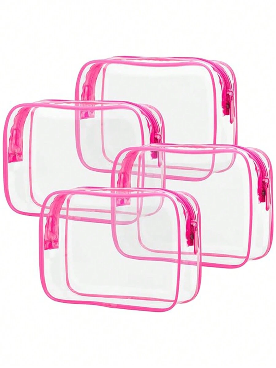 Bộ 3 túi đựng mỹ phẩm trong suốt, chống thấm nước, unisex, cần thiết cho kỳ nghỉ hè và du lịch - Nhẹ, nhiều màu (Hồng, Đen, Trắng, Đỏ hồng), túi du lịch đa chức năng có khóa kéo, có thể đựng đồ dùng vệ sinh cá nhân và phụ kiện của nữ, cũng thích hợp làm túi đựng đồ du lịch, túi trang điểm, túi đi biển, túi đựng mỹ phẩm.
