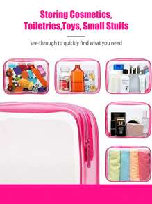 Bộ 3 túi đựng mỹ phẩm trong suốt, chống thấm nước, unisex, cần thiết cho kỳ nghỉ hè và du lịch - Nhẹ, nhiều màu (Hồng, Đen, Trắng, Đỏ hồng), túi du lịch đa chức năng có khóa kéo, có thể đựng đồ dùng vệ sinh cá nhân và phụ kiện của nữ, cũng thích hợp làm túi đựng đồ du lịch, túi trang điểm, túi đi biển, túi đựng mỹ phẩm. - Màu Hồng Tươi - Xem 7