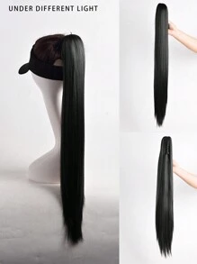 1 pieza Extensión de cola de caballo sintética recta, fibra resistente a altas temperaturas, adecuada para uso diario - Negro - Ver 4