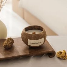 1入椰子碗香氛蠟燭，木製魔鬼香氛蠟燭，適用於攝影周年紀念日生日約會氛圍裝飾，家居、房間、婚禮、辦公桌裝飾，芳香療法聖誕禮物 - 棕色 - 查看 5