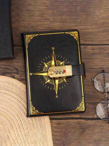 1 Sổ Tay Họa Tiết La Bàn, A5 Vintage Khóa Mật Khẩu Sổ Tay Nhật Bản Và Hàn Quốc Sinh Viên Đơn Giản Viết Nhật Ký Sáng Tạo - Nhiều màu - Xem 11