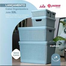 Kit 2 Caixas Organizadoras Com Tampa 5 Litros Jaguar Utilidades Plástico Resistente Empilhável Textura Exclusiva Multiuso - Cinza - Visão 6
