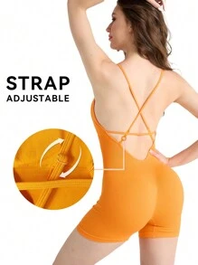 GEMCHO 纯色合身连体裤 交叉可调节肩带 运动连体衣 适合日常瑜伽