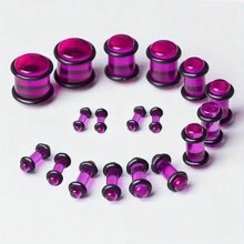 18入短尖錐形耳撐，透明紫色和實心黑色丙烯酸耳針，男女可用 - 耳廓 - 查看 12