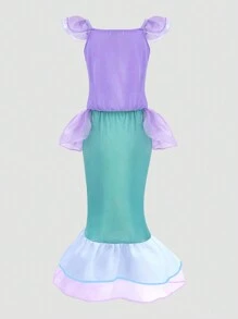 Young Girl Purple And Green Mermaid Formal Dress With Flutter Sleeves - Multicolor - View 2