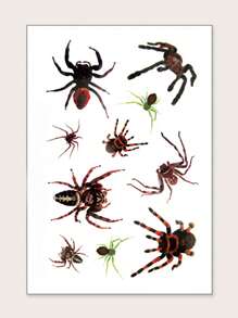 Tatuajes de Halloween adhesivos temporales de patrón corporal de araña 3D realista, 1 hoja - Multicolor - Ver 3