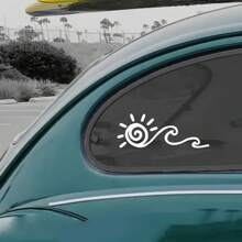 Ocean Waves & Sun Rise Car Sticker, Vinyl Vibrant Sunrise Pattern Car Window Decal - one-size - View 4