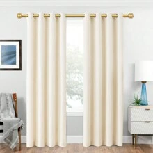 1pc Long Curtain Rods For Windows, Long Heavy Duty Curtain Rod, 7/8 Inch Adjustable Drapery Rods With Netted Texture Finials, Bronze/Silver/Black/Gold/White - Vàng - Xem 2