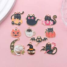 5/10入組萬聖節貓咪吊飾，卡哇伊鬼魂南瓜糖果黑貓吊飾，卡通動物寵物貓咪吊飾，適用於批量製作首飾