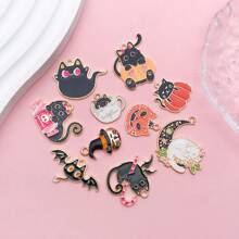 5/10入組萬聖節貓咪吊飾，卡哇伊鬼魂南瓜糖果黑貓吊飾，卡通動物寵物貓咪吊飾，適用於批量製作首飾