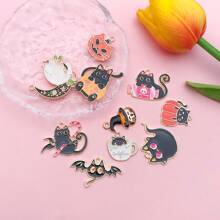 5/10入組萬聖節貓咪吊飾，卡哇伊鬼魂南瓜糖果黑貓吊飾，卡通動物寵物貓咪吊飾，適用於批量製作首飾