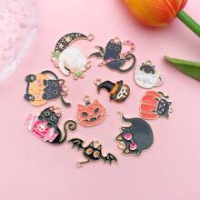 5/10入組萬聖節貓咪吊飾，卡哇伊鬼魂南瓜糖果黑貓吊飾，卡通動物寵物貓咪吊飾，適用於批量製作首飾