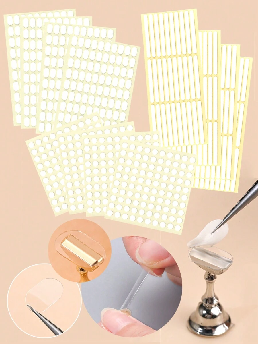 60/120/200/400片装圆形/椭圆形/条形透明美甲展示架胶带，双面美甲展示架，坚固的自粘可移除贴纸，美甲沙龙DIY辅助固定工具，美甲用品，美甲工具，美甲艺术工具，返校季，美甲，美甲工具（适用于按压式美甲） - 彩色 - 查看 1