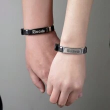 2pcs His And Hers King Queen Crown Romantic Couple Bracelets, Adjustable Size Stainless Steel Silicone Bracelets, Gift For Parties And Festivals