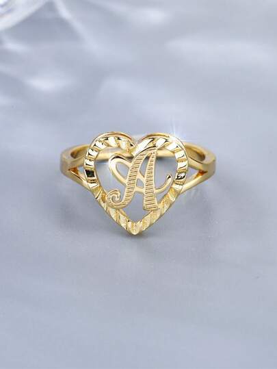 1pc Vintage Creative 26 Letter Adjustable Ring, European And American Style, Suitable For Couples