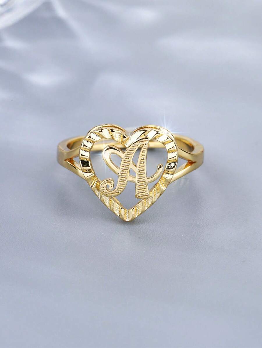 1 chiếc nhẫn sáng tạo cổ điển 26 chữ cái có thể điều chỉnh, phong cách châu Âu và Mỹ, phù hợp cho các cặp đôi - Vàng - Xem 1