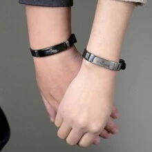 2pcs His And Hers King Queen Crown Romantic Couple Bracelets, Adjustable Size Stainless Steel Silicone Bracelets, Gift For Parties And Festivals