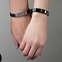 2pcs His And Hers King Queen Crown Romantic Couple Bracelets, Adjustable Size Stainless Steel Silicone Bracelets, Gift For Parties And Festivals