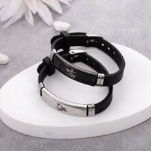 2pcs His And Hers King Queen Crown Romantic Couple Bracelets, Adjustable Size Stainless Steel Silicone Bracelets, Gift For Parties And Festivals