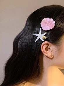 4 件女士树脂海星贝壳仿珍珠发夹，简约而精致优雅的侧刘海发夹，甜美可爱的百搭发饰，适合日常使用 - 彩色 - 查看 4